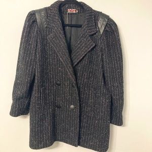 VINTAGE 80s Coat NEW YORK GIRL Size 16 Subtle Pink & Teal w/ Leather Trim Union